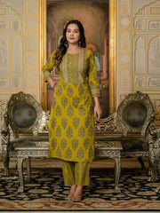 Printed Cotton Blend Kurta With Pants & Dupatta