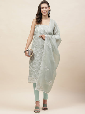 Embroidery Kota Cotton Unstitched Suit Piece With Dupatta