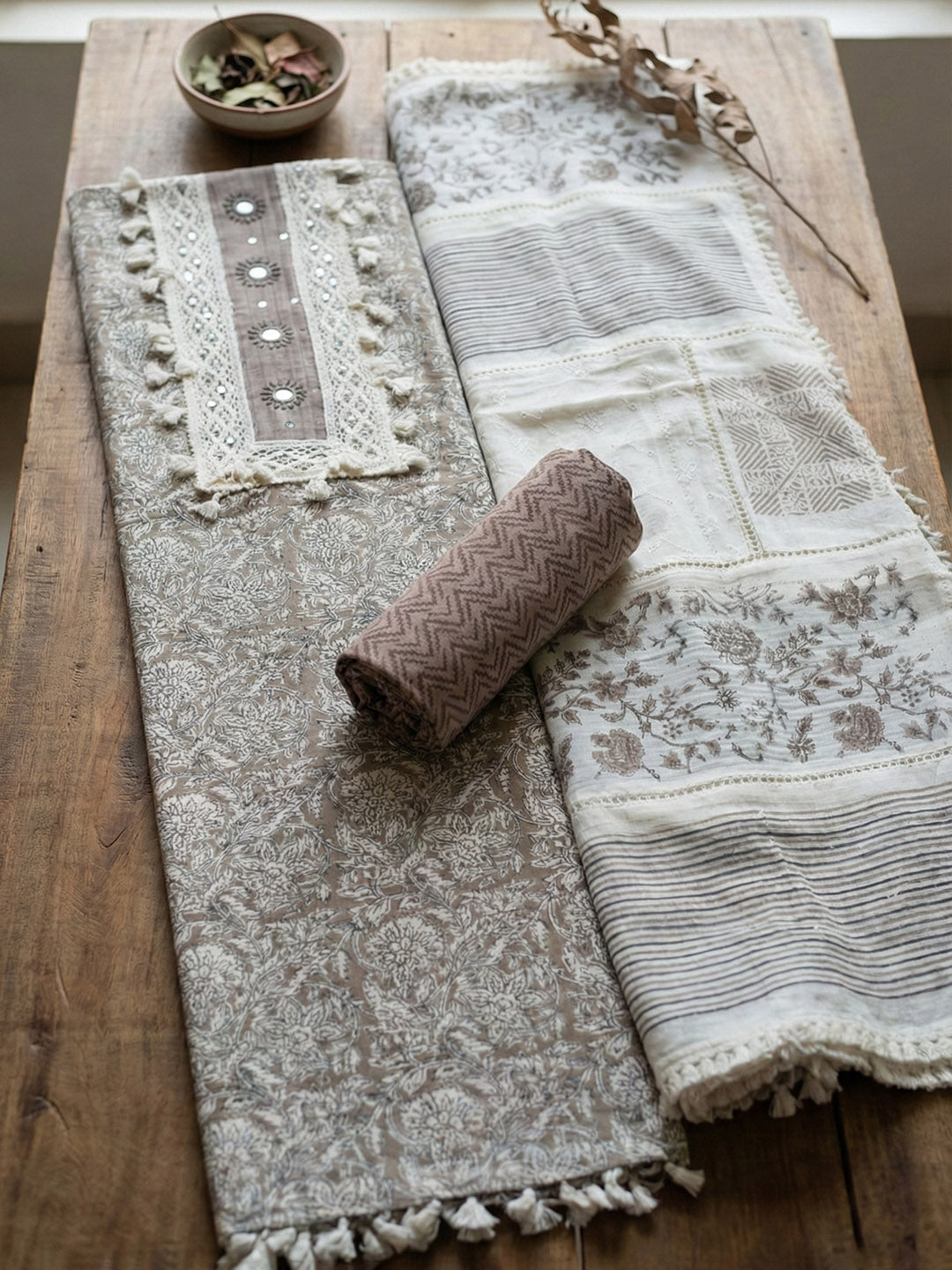 Embroidered Cotton Blend Unstitched Suit With Pant &amp; Dupatta