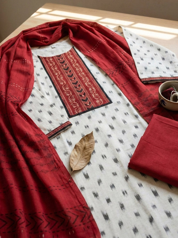 Printed Cotton Blend Unstitched Suit With Pant &amp; Dupatta