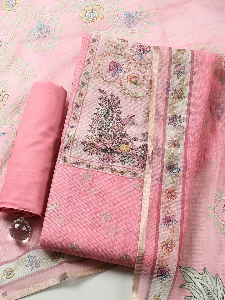 Embroidered Cotton Blend Unstitched Suit With Pant &amp; Dupatta