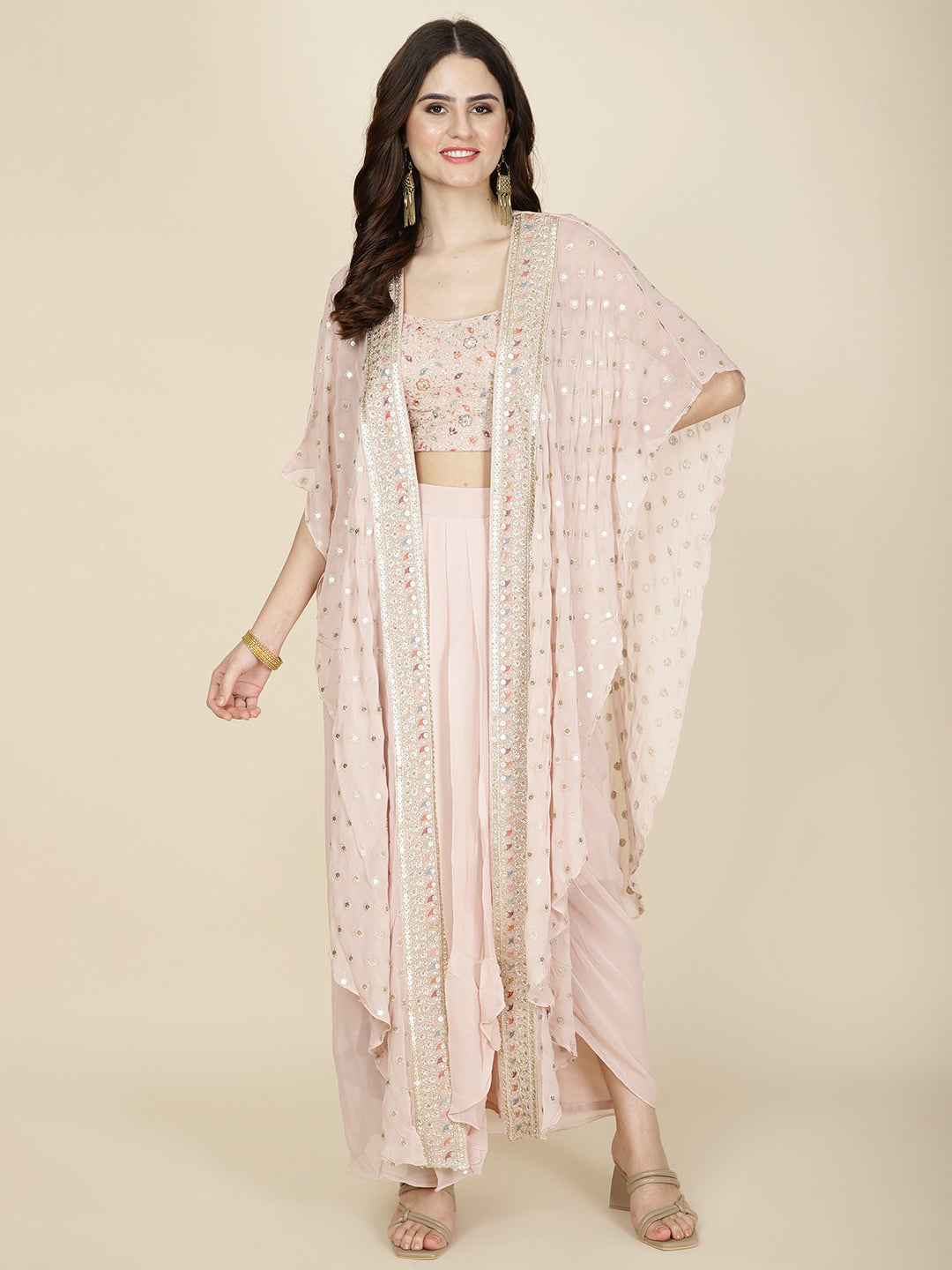 Zari Embroidery Georgette Choli With Pleated Skirt