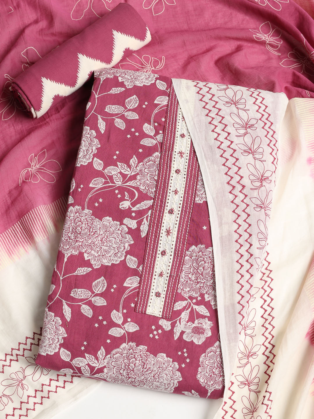 Printed Cotton Printed Unstitched Suit With Dupatta