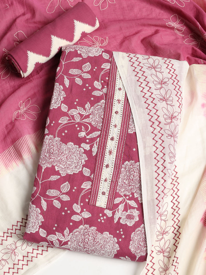 Printed Cotton Printed Unstitched Suit With Dupatta