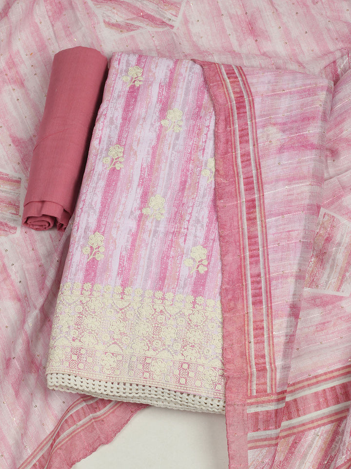 Embroidered Cotton Unstitched Suit With Pant &amp; Dupatta