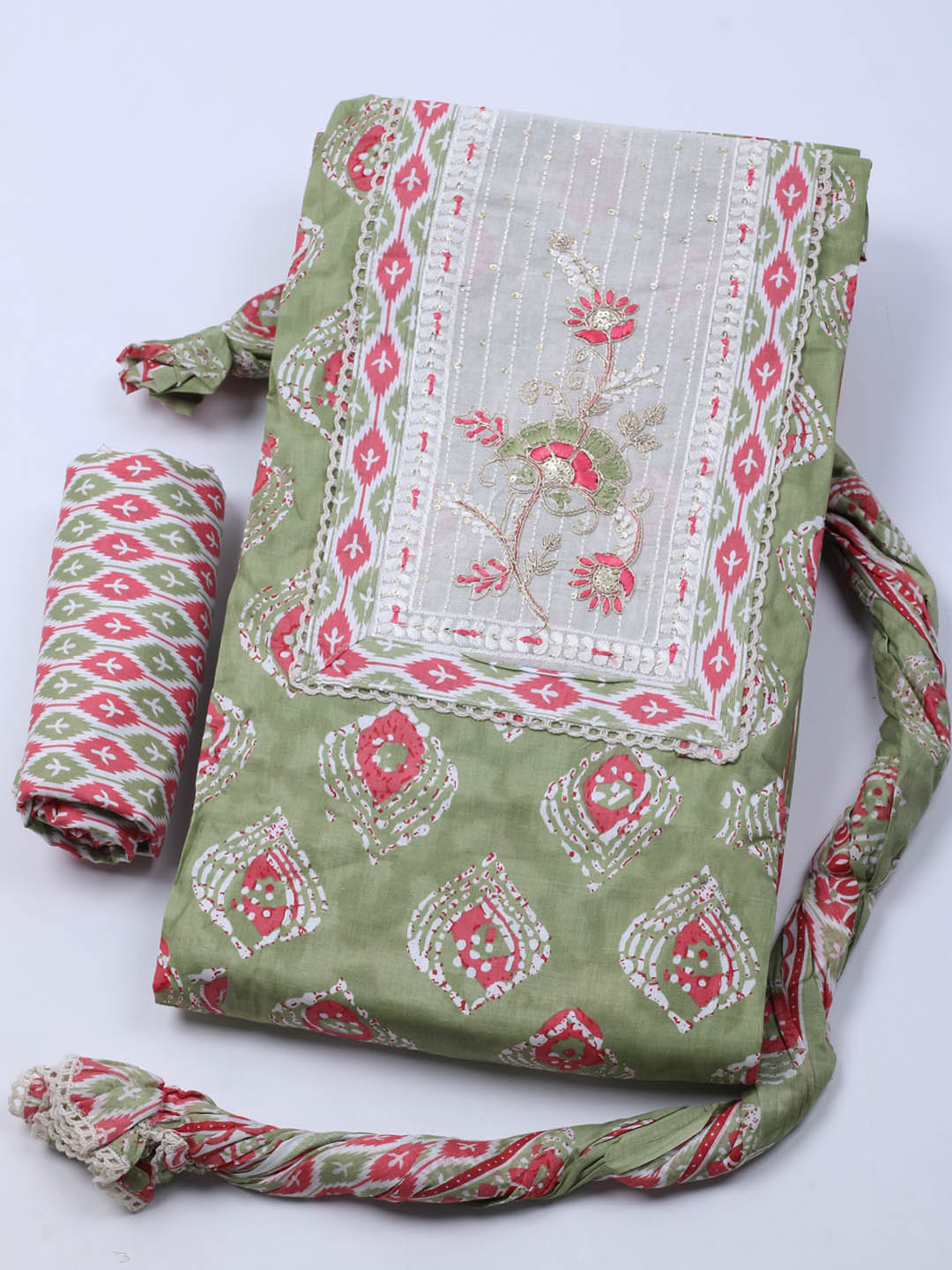 Embroidered Cotton Blend Unstitched Suit With Dupatta