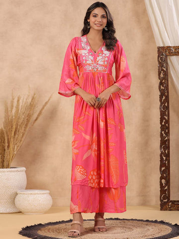 Floral Printed Muslin Kurta With Palazzo