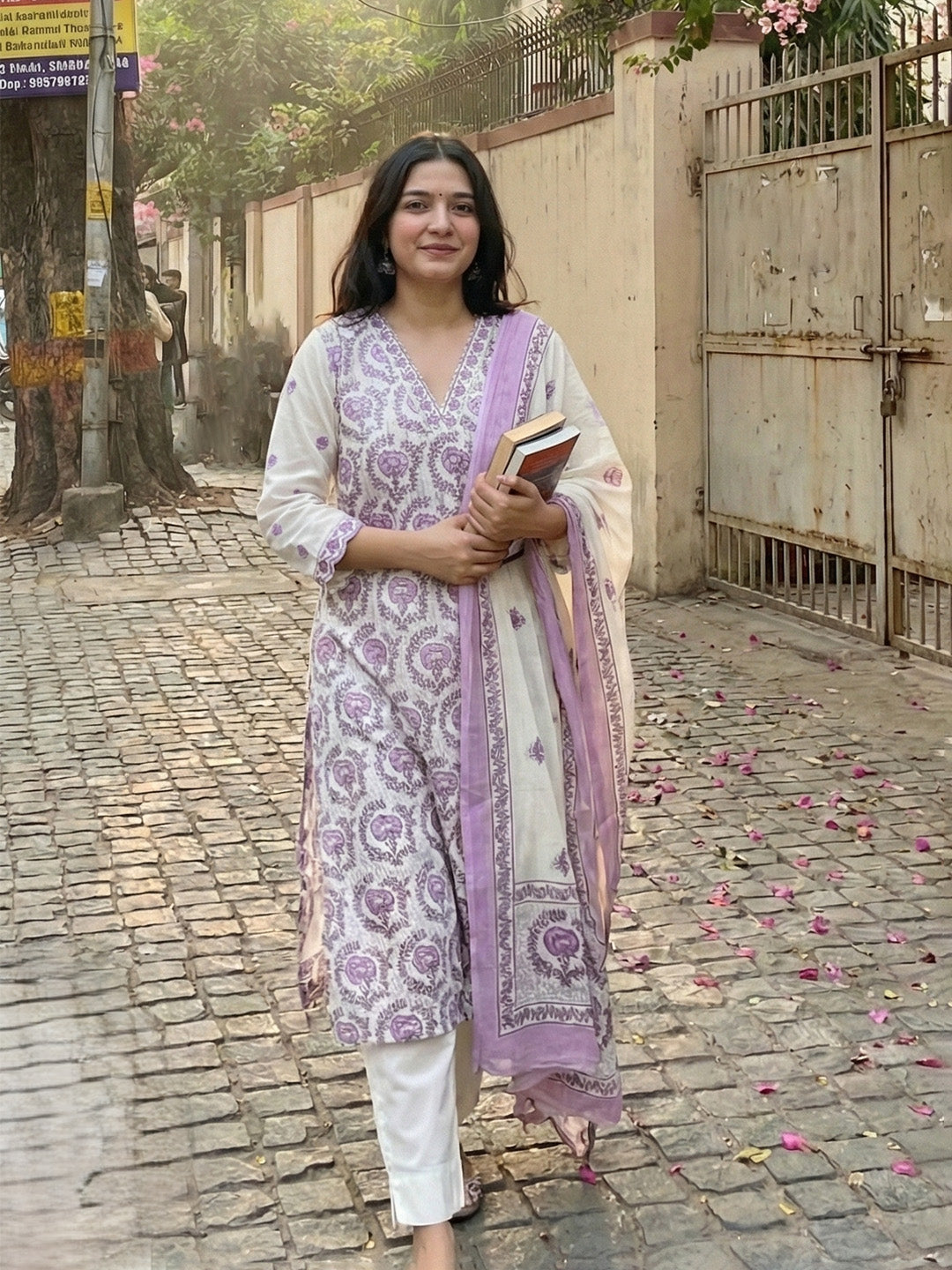 Printed Cotton Kurta With Pant &amp; Dupatta