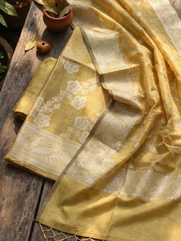 Banarasi Chanderi Unstitched Suit With Pant &amp; Dupatta