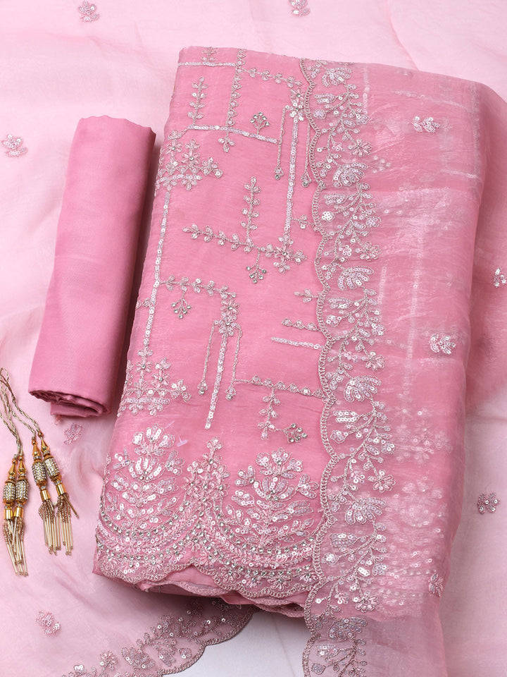 Embroidered Organza Unstitched Suit With Pant &amp; Dupatta