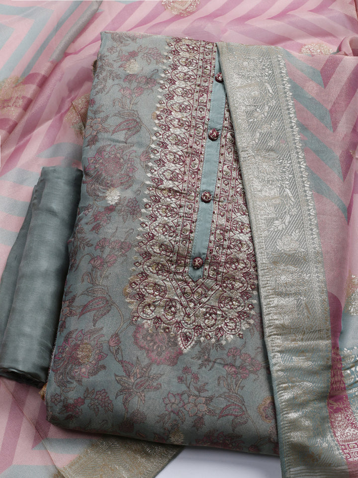 Embroidered Tissue Unstitched Suit With Dupatta