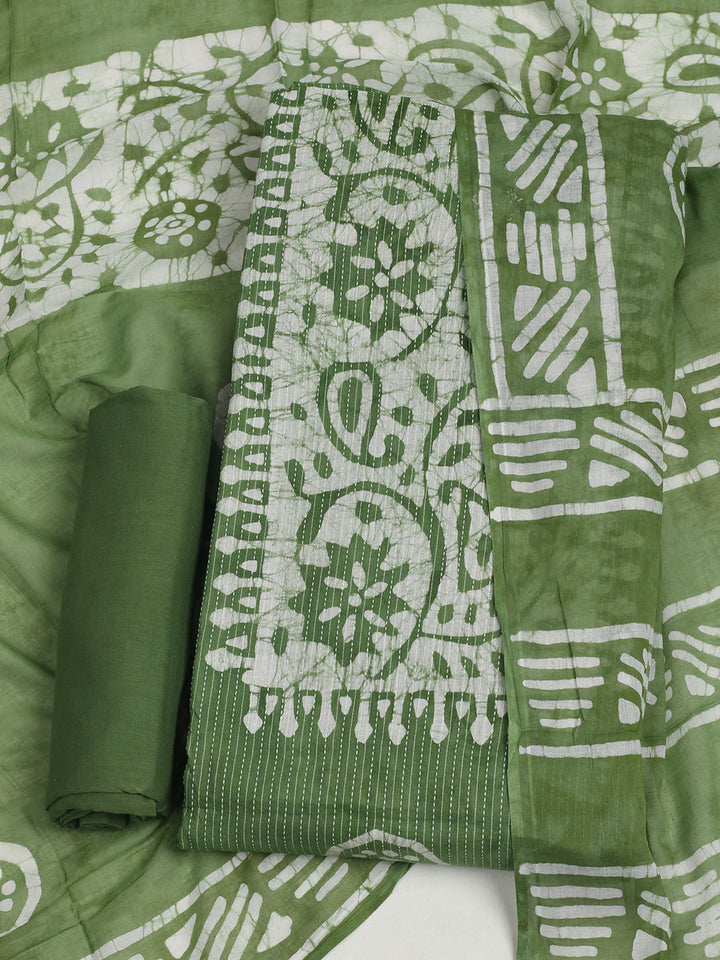 Printed Cotton Unstitched Suit With Pant &amp; Dupatta