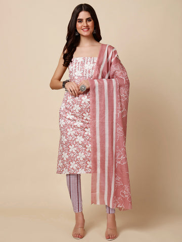 Neck Patti Printed Cotton Unstitched Suit With Dupatta