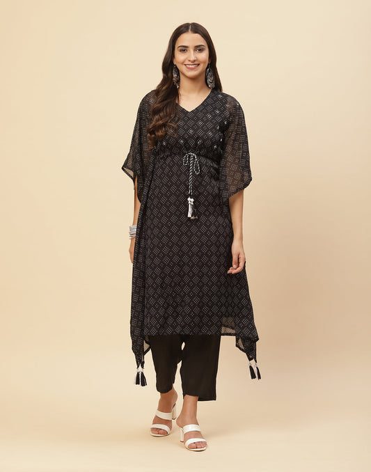 Printed Organza Kaftan Kurta With Pant