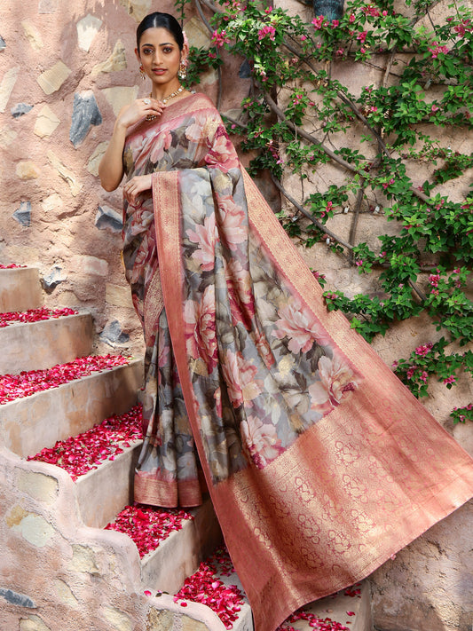 Digital Floral Printed Handloom Saree