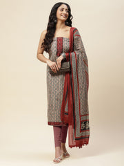 Neck Patti Printed Cotton Blend Unstitched Suit With Dupatt