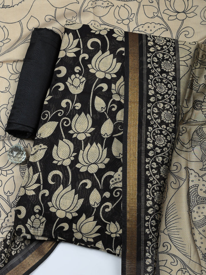 Printed Chanderi Unstitched Suit With Pant &amp; Dupatta