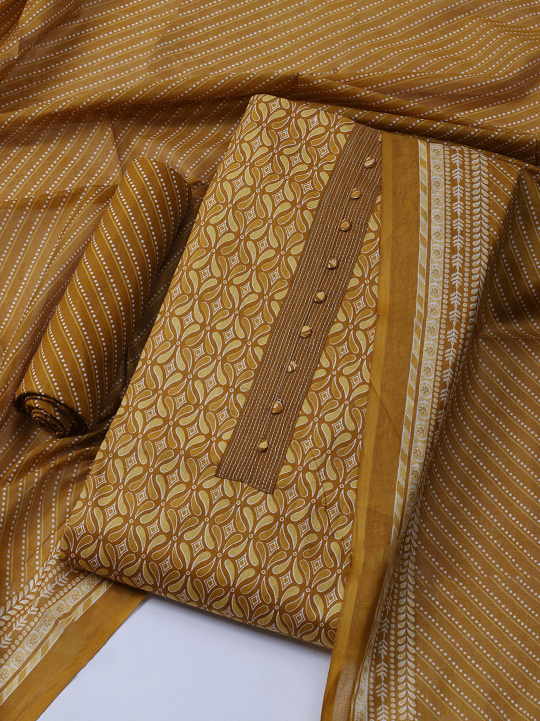 Printed Cotton Blend Unstitched Suit With Dupatta