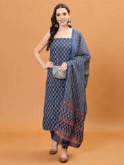 Printed Cotton Blend Unstitched Suit With Dupatta