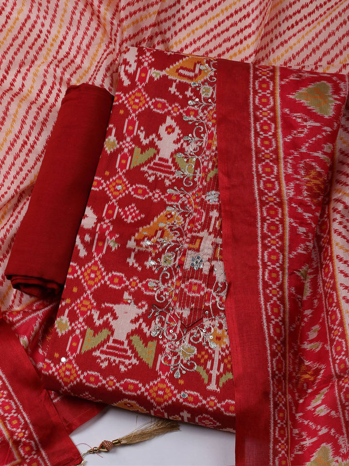 Printed Chanderi Unstitched Suit With Dupatta