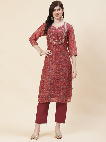 Printed Chanderi Kurta With Pants