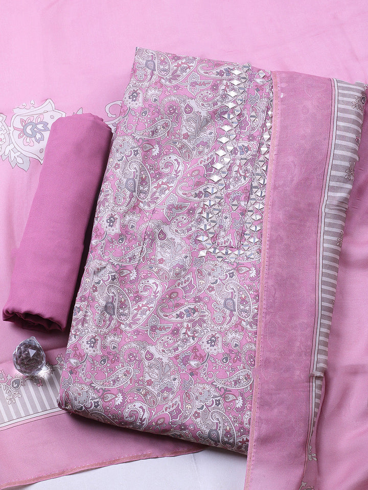 Embroidered Muslin Unstitched Suit With Pant &amp; Dupatta