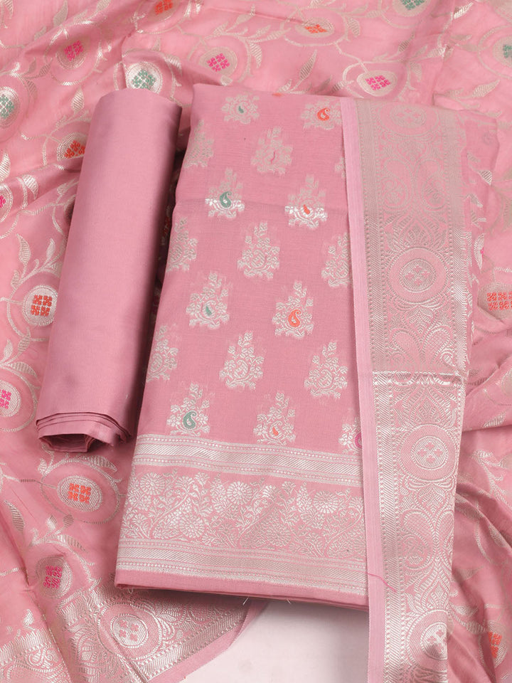 Woven Design Chanderi Unstitched Suit With Pant &amp; Dupatta