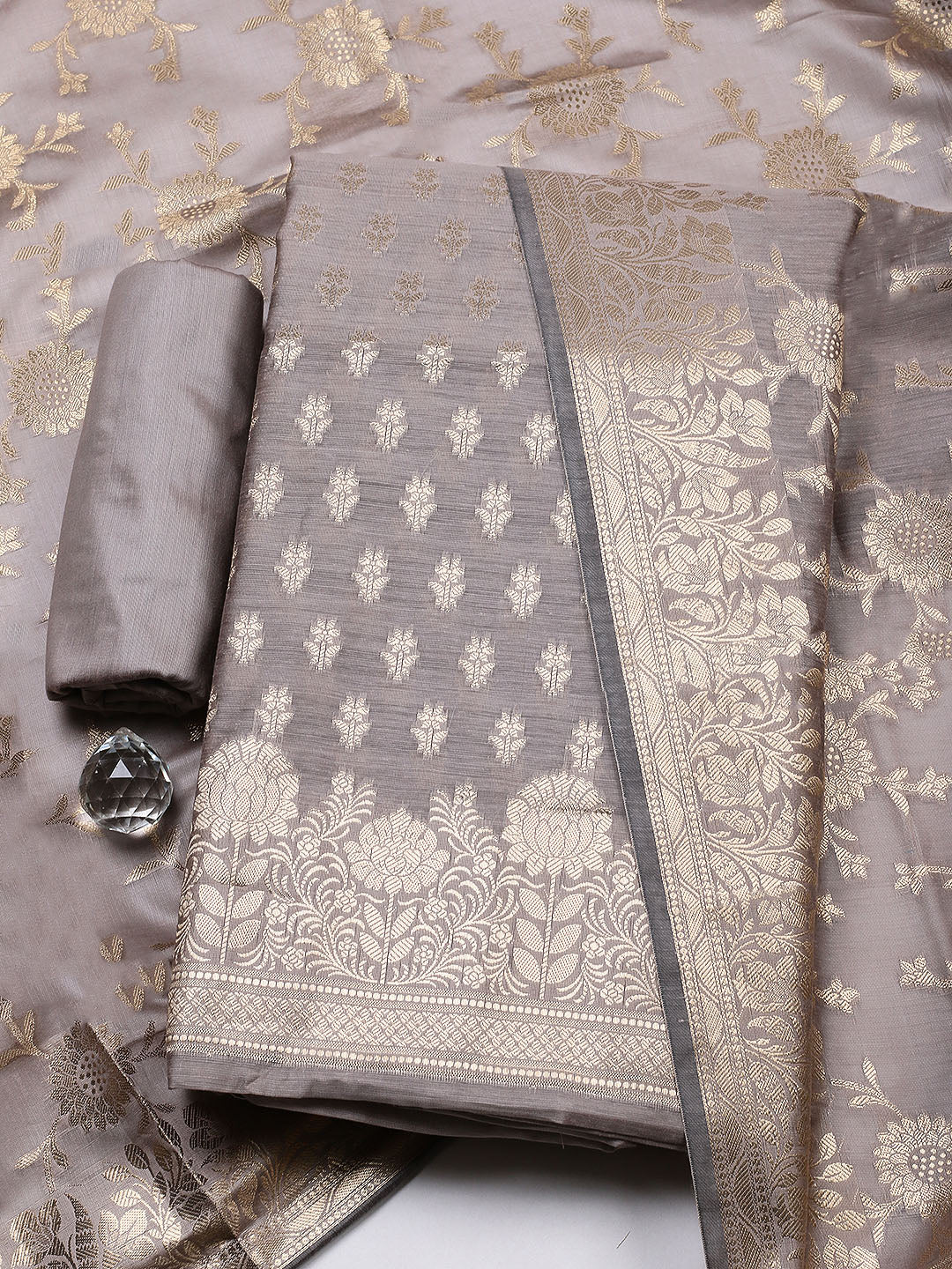 Woven Design Chanderi Unstitched Suit With Pant &amp; Dupatta