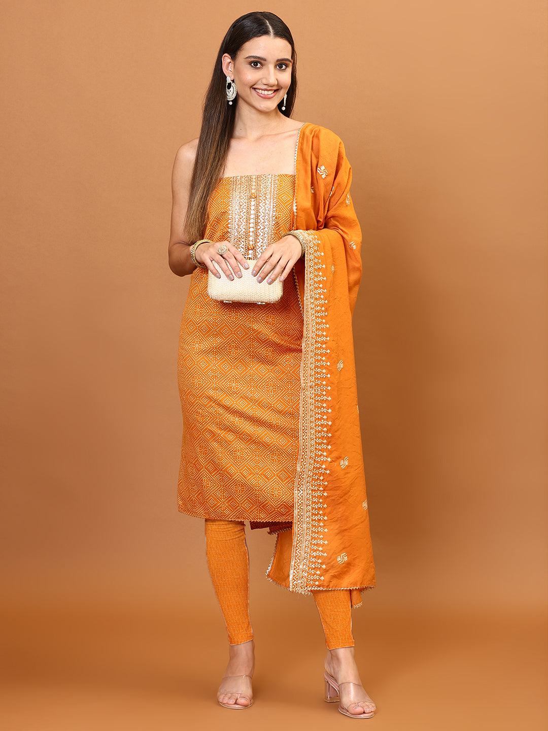 Neck Embroidery & Printed Cotton Unstitched Suit Piece With Dupatta