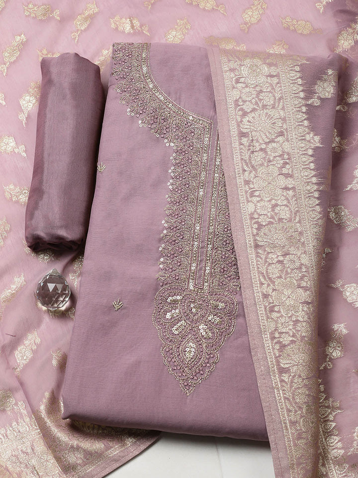 Embroidered Chanderi Unstitched Suit With Dupatta