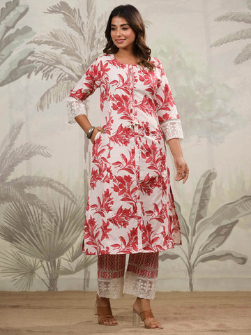 Floral Printed Cotton Kurta With Pants