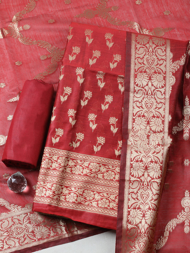 Woven Design Chanderi Unstitched Suit With Pant &amp; Dupatta