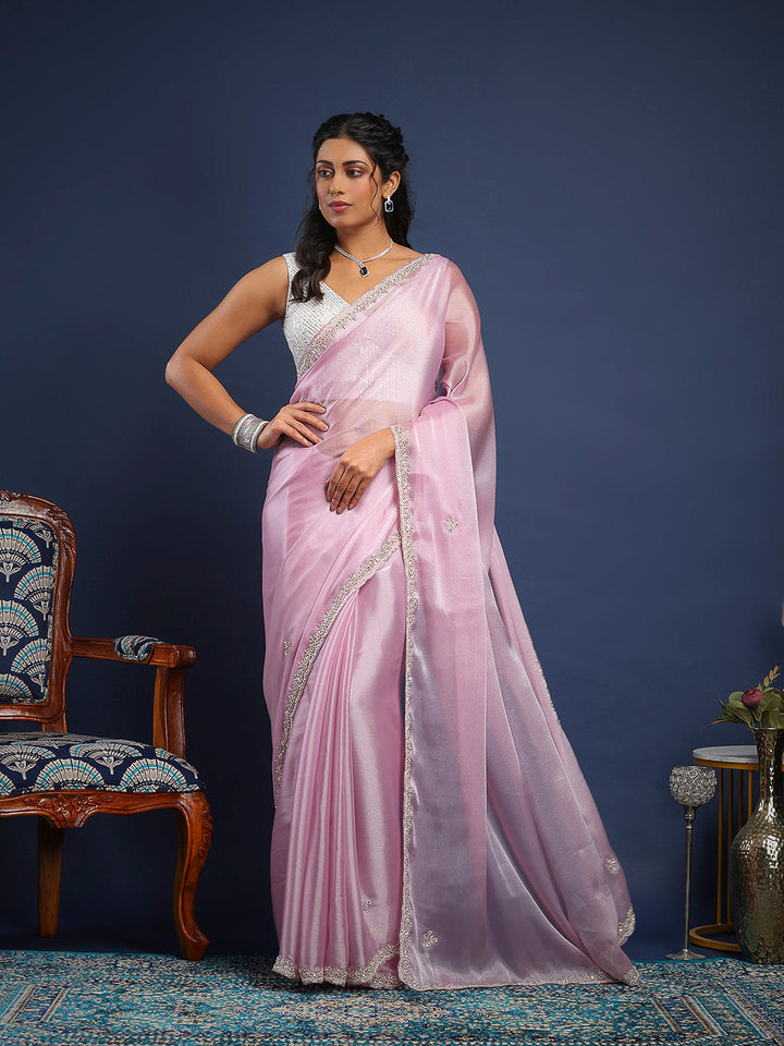 Stone &amp; Thread Embroidered Organza Saree