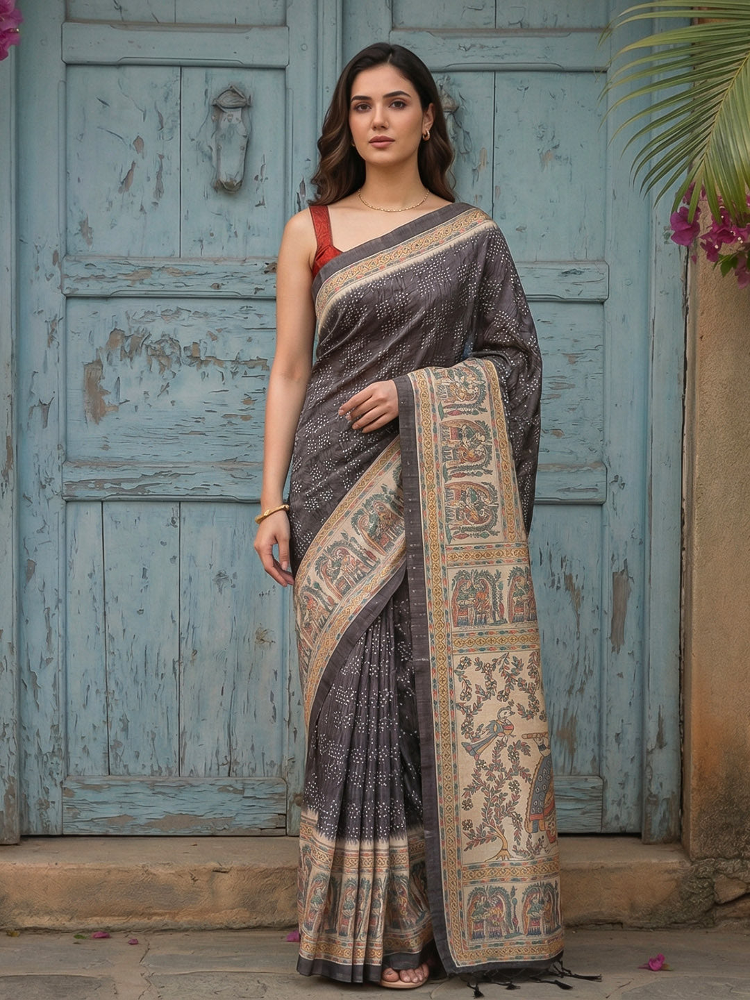 Printed Tussar Silk Saree
