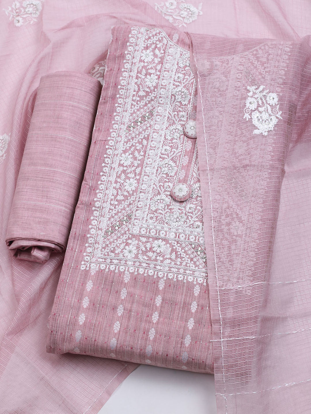 Neck Embroidered Cotton Blend Unstitched Suit With Dupatta
