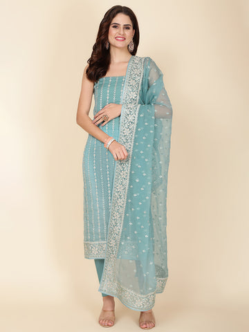 Embroidered Chiffon Unstitched Suit Piece With Dupatta