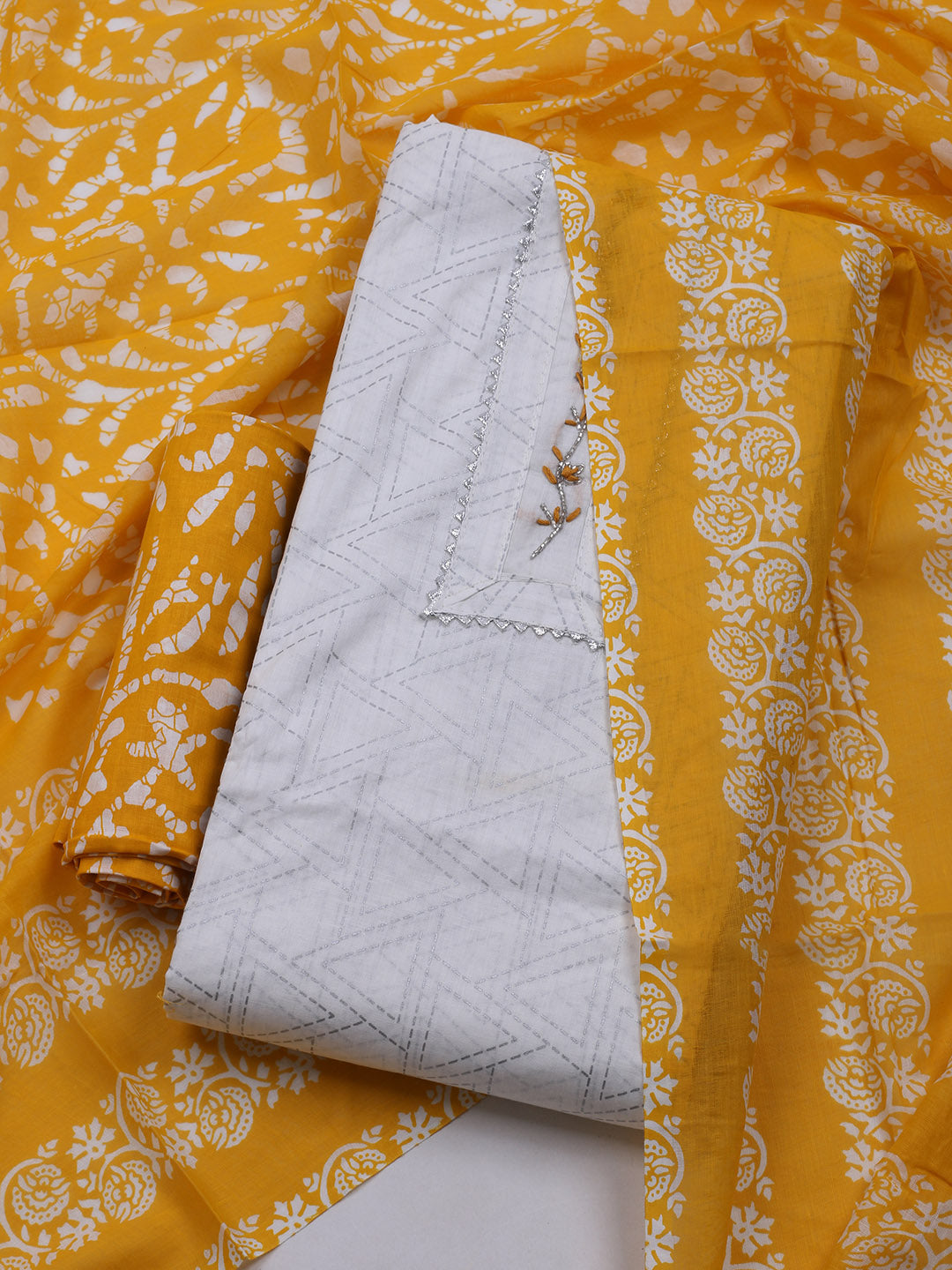 Printed Cotton Blend Unstitched Suit With Dupatta