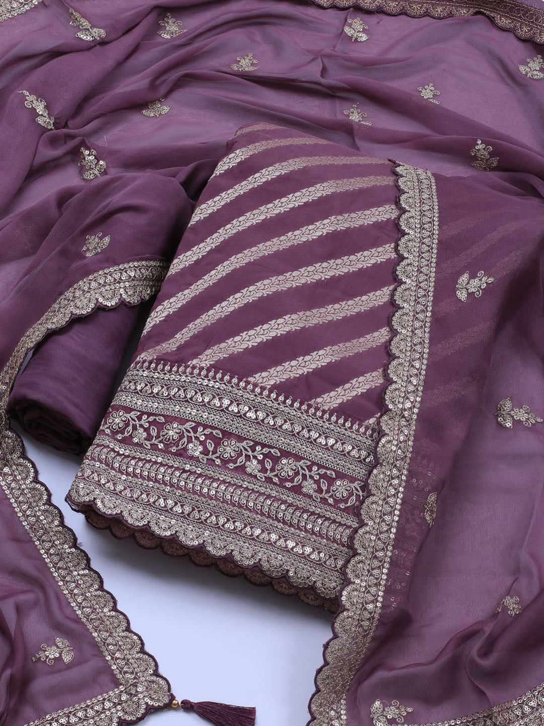 Zari Jaal Art Silk Unstitched Suit Piece With Dupatta