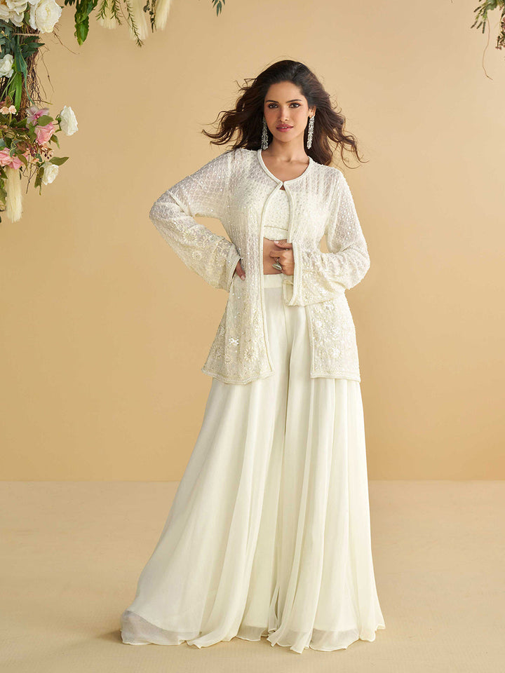 Embroidered Art Silk Choli &amp; Plazzo With Jacket