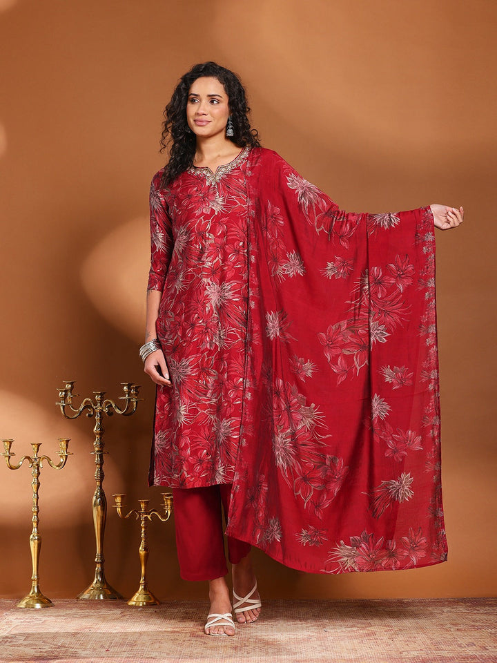 Printed Cotton Blend Kurta With Pant &amp; Dupatta