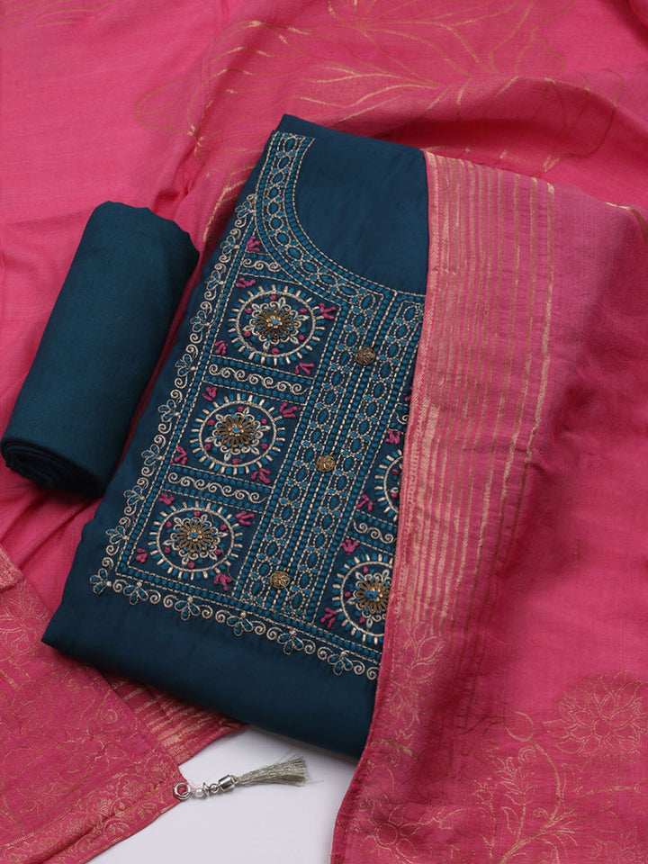 Gota Work Chanderi Unstitched Suit With Dupatta