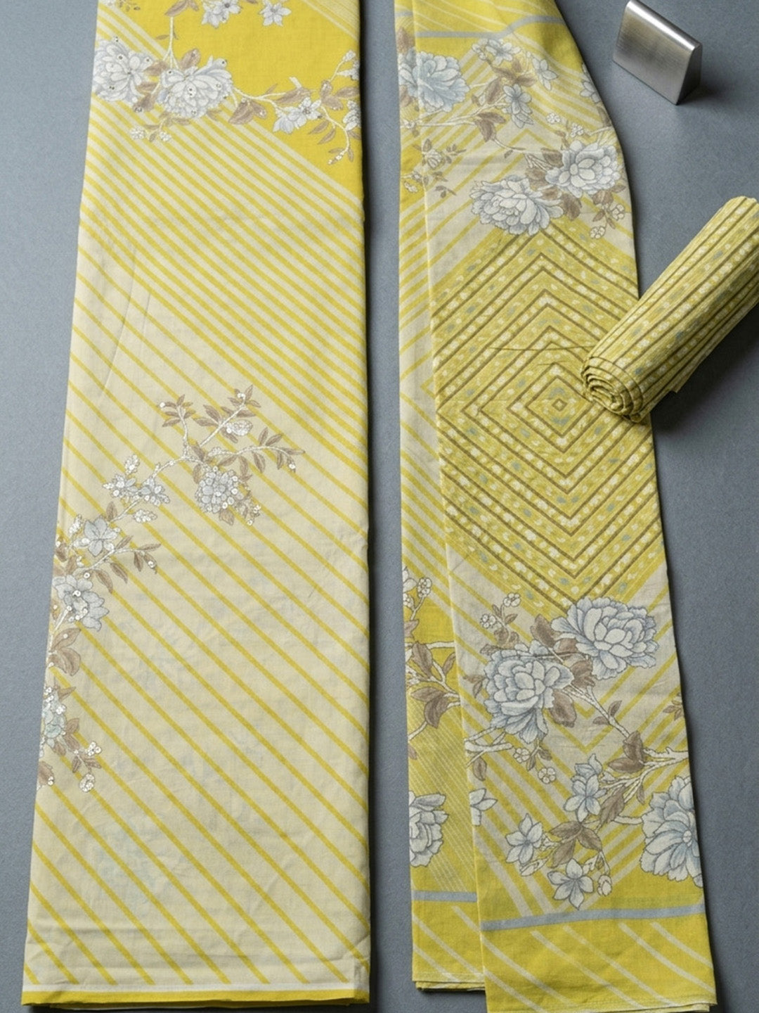 Printed Cotton Blend Unstitched Suit With Pant &amp; Dupatta