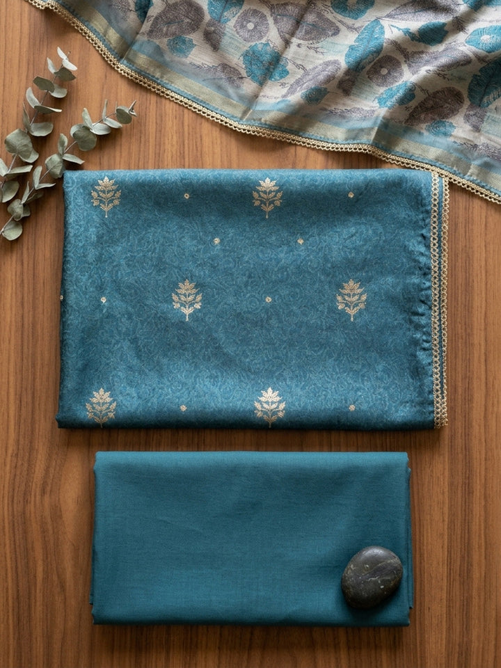 Embroidered Art Silk Unstitched Suit Pant &amp; Dupatta