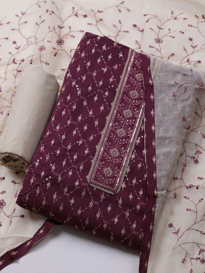Neck Embroidered Cotton Blend Unstitched Suit With Dupatta