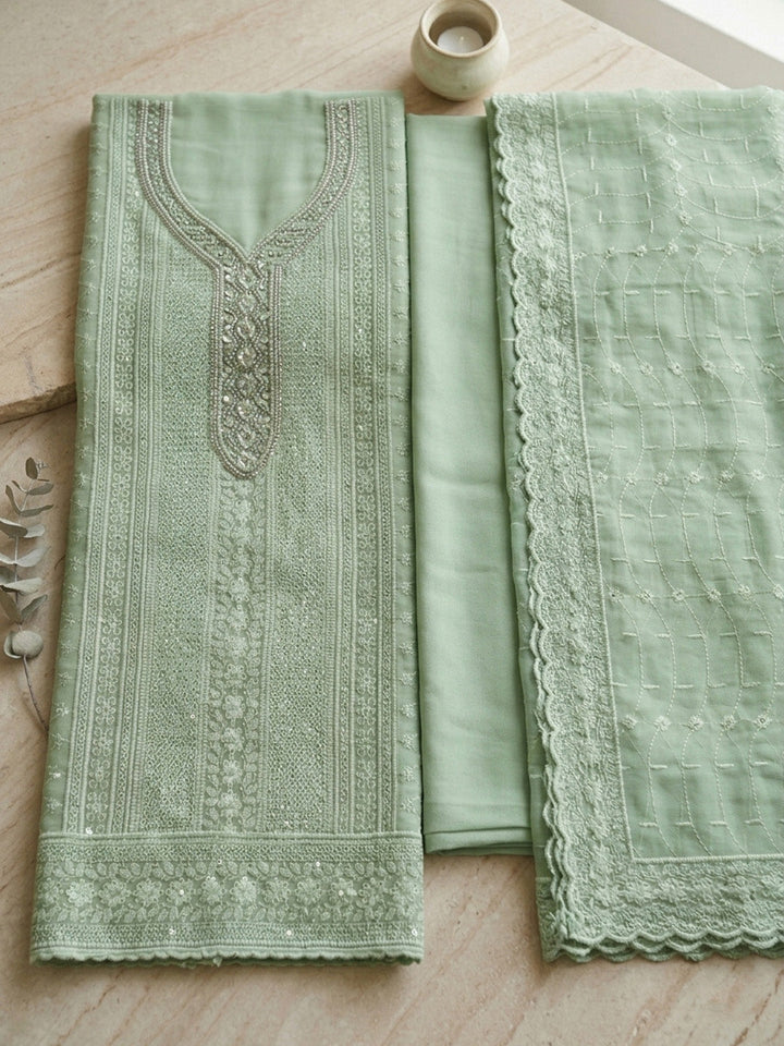 Embroidered Georgette Unstitched Suit With Pant &amp; Dupatta
