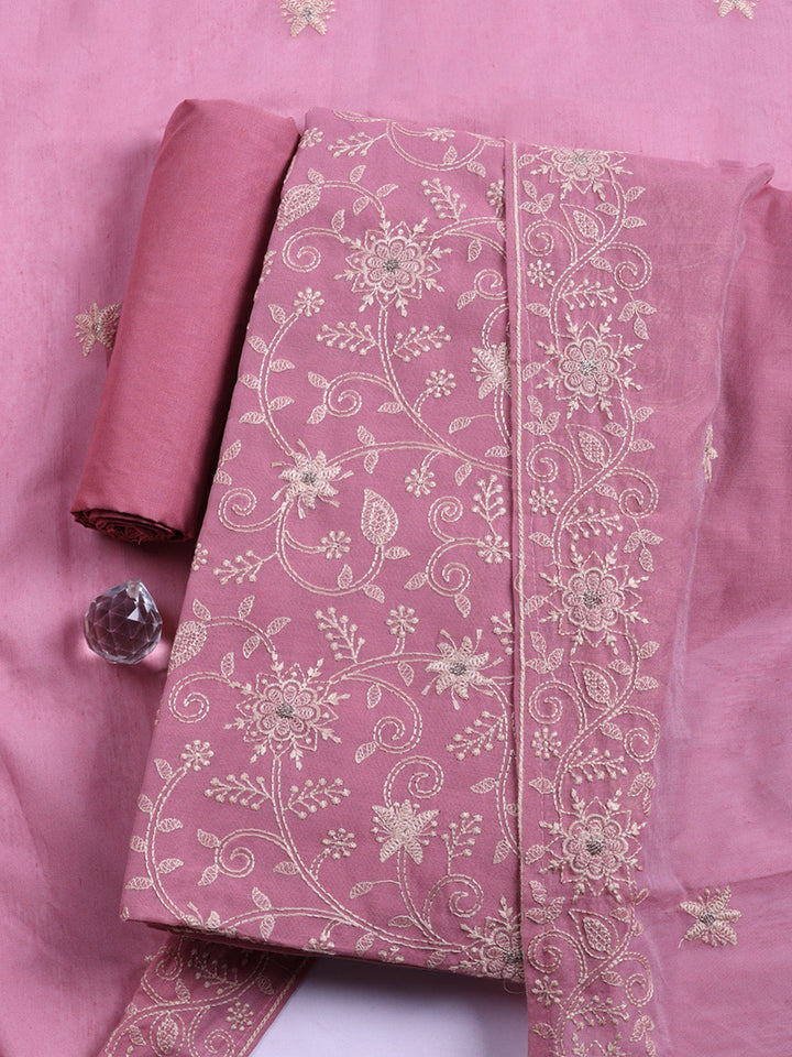 Embroidered Cotton Blend Unstitched Suit With Pant &amp; Dupatta