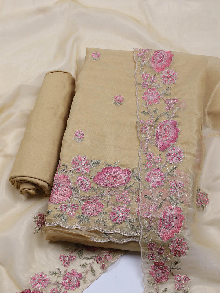 Embroidered Organza Unstitched Suit With Dupatta
