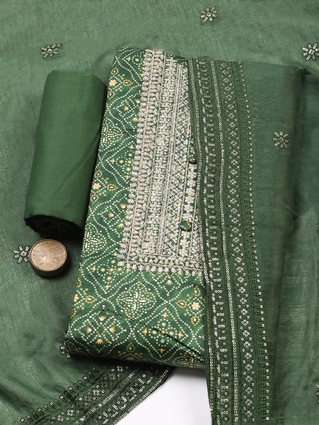 Embroidered Cotton Unstitched Suit With Pant &amp; Dupatta