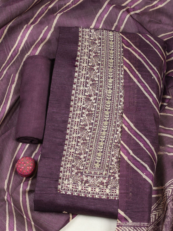 Embroidered Chanderi Unstitched Suit With Pant &amp; Dupatta
