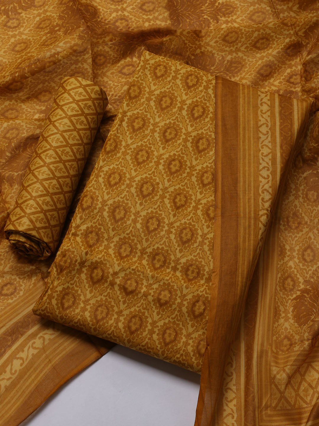 Printed Cotton Blend Unstitched Suit With Dupatta